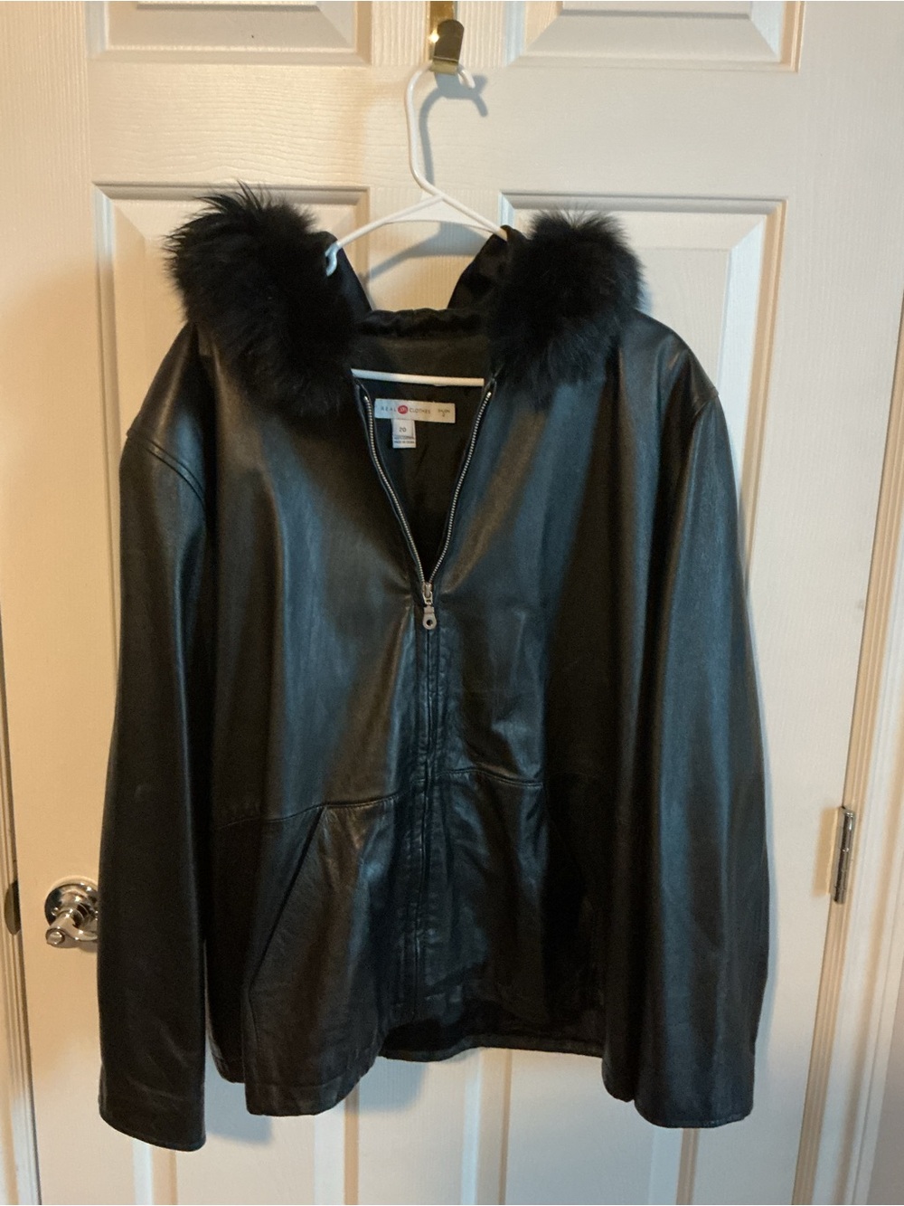 Vintage Saks Fifth Avenue, Real Clothes Salon Z Leather Zip Jacket Fur-Trim Hood